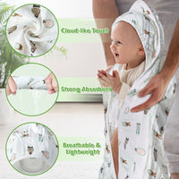 Zainpe 4Pcs Muslin Baby Hooded Towel & Washcloth Set Penguin Pattern Soft Absorbent Cotton Bath Hood Towels for Newborn Toddlers Essentials Boys Girls Infant Shower Gift 31.5 x 31.5 in