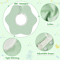Zainpe 6Pcs 360° Rotate Baby Bibs Waterproof Snap Baby Bib Solid Colors Pink Orange Green Snap Cotton Absorbent Feeding Burp Cloth for Unisex Infant 0-12 Months Boys Girls Drooling Teething Toddler