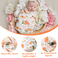 Zainpe 4Pcs Baby Muslin Swaddle Blankets & Washcloth Set Floral Soft Breathable Swaddling Wrap Nursery Receiving Blankets for Boys Girls Newborn Essential Infant Registry Gifts 47.2” X 47.2”