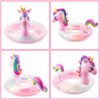 Zainpe Unicorn Inflatable Pool Float with Glitters Gradient Pink Inflation Swimming Ring Summer Outdoor Water Lounge Inflatable Raft Tube Fun Beach Floaties Vinyl Swim Floaty Pool Toys for Kids Adults