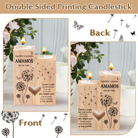 Zainpe Spanish Sympathy Candle Holders for Loss of Loved One, Wooden Heart Condolence Remembrance Keepsake Candlestick Table Decor for Mom Dad Grandma Friend, Spanish Memorial Bereavement Present