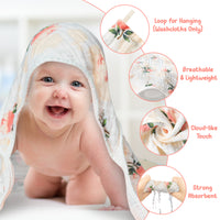 Zainpe 4Pcs Muslin Baby Hooded Towel & Washcloth Set Flowers Bud Pattern Soft Absorbent Cotton Bath Hood Towels for Newborn Toddlers Essentials Boys Girls Infant Shower Gift 31.5 x 31.5 in