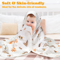 Zainpe 4Pcs Muslin Baby Hooded Towel & Washcloth Set Leaves Pattern Soft Absorbent Cotton Bath Hood Towels for Newborn Toddlers Essentials Boys Girls Infant Shower Gift 31.5 x 31.5 in
