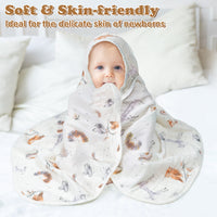 Zainpe 4Pcs Muslin Baby Hooded Towel & Washcloth Set Owl Pattern Soft Absorbent Cotton Bath Hood Towels for Newborn Toddlers Essentials Boys Girls Infant Shower Gift 31.5 x 31.5 in