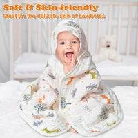 Zainpe 4Pcs Muslin Baby Hooded Towel & Washcloth Set Fox Pattern Soft Absorbent Cotton Bath Hood Towels for Newborn Toddlers Essentials Boys Girls Infant Shower Gift 31.5 x 31.5 in