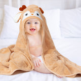 Zainpe 4Pcs Baby Animal Character Hooded Towel & Washcloth Set Brown Coral Fleece Soft Absorbent Cute Deer Bath Towel Blanket Hand Towels Infant Shower Gifts for Newborn Essential Toddler Boys Girls