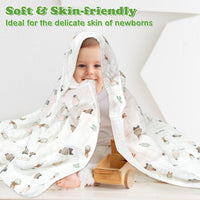 Zainpe 4Pcs Muslin Baby Hooded Towel & Washcloth Set Penguin Pattern Soft Absorbent Cotton Bath Hood Towels for Newborn Toddlers Essentials Boys Girls Infant Shower Gift 31.5 x 31.5 in
