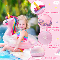 Zainpe Unicorn Inflatable Pool Float with Glitters Gradient Pink Inflation Swimming Ring Summer Outdoor Water Lounge Inflatable Raft Tube Fun Beach Floaties Vinyl Swim Floaty Pool Toy for Kids Toddler