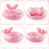 Zainpe Pink Bow Inflatable Pool Float with Duty Handles, Sweet Bowknot Inflation Swimming Ring Summer Outdoor Water Lounge Inflatable Raft Tube Fun Beach Floaties Vinyl Swim Floaty Pool Toys for Kids