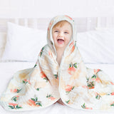 Zainpe 4Pcs Muslin Baby Hooded Towel & Washcloth Set Flowers Bud Pattern Soft Absorbent Cotton Bath Hood Towels for Newborn Toddlers Essentials Boys Girls Infant Shower Gift 31.5 x 31.5 in