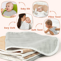 Zainpe 6Pcs Muslin Baby Burp Cloths White Grey Brown Cotton Soft Burping Cloths with 6 Absorbent Layers Drooling Bib Newborn Towel for Infant Toddler Boy Girl Feeding Teething Sleeping 19.7 X 10.6 in