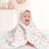 Zainpe 4Pcs Muslin Baby Hooded Towel & Washcloth Set Floral Pattern Soft Absorbent Cotton Bath Hood Towels for Newborn Toddlers Essentials Boys Girls Infant Shower Gift 31.5 x 31.5 in