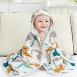 Zainpe 2Pcs Muslin Baby Hooded Towel Dinosaurs Pattern Soft Cotton Absorbent Bath Towel Blanket Set for Infant Shower Gifts Newborn Essential Toddler Boys Girls 31.5 X 31.5 in