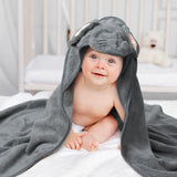 Zainpe 4Pcs Baby Animal Character Hooded Towel & Washcloth Set Grey Coral Fleece Soft Absorbent Cute Elephant Bath Towel Blanket Hand Towels Infant Shower Gifts for Newborn Toddler Essential