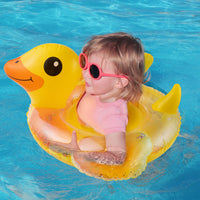 Zainpe Duck Inflatable Pool Float with Baby Safety Seat, Yellow Inflation Swimming Ring with Glitters Outdoor Water Lounge Inflatable Raft Tube Fun Beach Floaty Toy for Infant Toddlers Kids Children