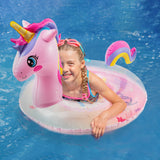 Zainpe Unicorn Inflatable Pool Float with Glitters Gradient Pink Inflation Swimming Ring Summer Outdoor Water Lounge Inflatable Raft Tube Fun Beach Floaties Vinyl Swim Floaty Pool Toys for Kids Adults