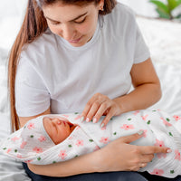 Zainpe 4Pcs Muslin Baby Hooded Towel & Washcloth Set Floral Pattern Soft Absorbent Cotton Bath Hood Towels for Newborn Toddlers Essentials Boys Girls Infant Shower Gift 31.5 x 31.5 in