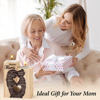 Zainpe Spanish Grateful Mama Candle Holders Mom Gift for Mother’s Day from Daughter Son, Wooden Heart Double Sided Printing Candlestick Personalized Present Birthday for Mommy from Kids