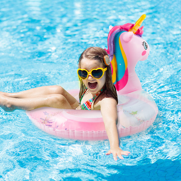 Zainpe Unicorn Inflatable Pool Float with Glitters Gradient Pink Inflation Swimming Ring Summer Outdoor Water Lounge Inflatable Raft Tube Fun Beach Floaties Vinyl Swim Floaty Pool Toy for Kids Toddler