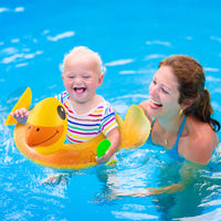 Zainpe Duck Inflatable Pool Float with Baby Safety Seat, Yellow Inflation Swimming Ring with Glitters Outdoor Water Lounge Inflatable Raft Tube Fun Beach Floaty Toy for Infant Toddlers Kids Children