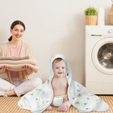 Zainpe 4Pcs Muslin Baby Hooded Towel & Washcloth Set Deer Pattern Soft Absorbent Cotton Bath Hood Towels for Newborn Toddlers Essentials Boys Girls Infant Shower Gift 31.5 x 31.5 in