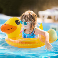 Zainpe Duck Inflatable Pool Float with Baby Safety Seat, Yellow Inflation Swimming Ring with Glitters Outdoor Water Lounge Inflatable Raft Tube Fun Beach Floaty Toy for Infant Toddlers Kids Children