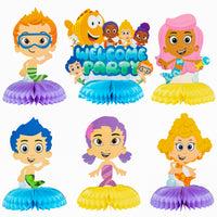 Zainpe 6Pcs Guppies Fish Honeycomb Centerpieces Set Cartoon Double Sided Table Toppers for Birthday Party Favor Baby Shower Decorations Bubble Guppy Themed Party Supplies for Kids & Adults