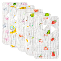 Zainpe 5Pcs Muslin Baby Bibs Banana Lemon Strawberry Pattern Cotton Lap-Shoulder Cloths Drool Bibs Machine Washable Feeding Bib with 6 Absorbent & Soft Layers for Unisex Infants Toddlers Newborns