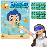 Zainpe Guppies Fish Stickers Games for Kids Pin the Tail on the Guppy Ocean Theme DIY Birthday Party Wall Decor Supplies Poster Pin Game with Blindfold Collection Favors Baby Shower Family Activities