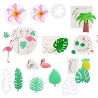 Zainpe 13Pcs Hawaiian Tropical Cake Decoration Flamingo Fondant Molds Pineapple Rain Forest Leaves Tree Theme Candy Chocolate Mold Cupcake Kitchen DIY Baking Tool for Summer Beach Party Supplies