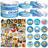 Zainpe 74Pcs Oktoberfest Silicone Bracelets Button Pins Stickers Set Badges Rubber Wristband Round Brooch Bavarian Beer Mug Sausage Prost Oktoberfest Theme Accessories Party Favor Decorations Supplies