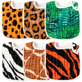 Zainpe 6Pcs Snap Muslin Cotton Bibs for Baby Leopard Tiger Stripe Zebra Pattern Bib Adjustable Feeding Bib Machine Washable Unisex Burp cloth with 6 Absorbent Soft Layers for Infant Toddler Newborn