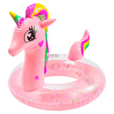 Zainpe Inflatable Unicorn Pool Float with Glitters Kids Inflation Swimming Ring Summer Outdoor Water Lounge Inflatable Raft Tube Fun Beach Floaties Vinyl Swim Floaty Pool Toys for Girls Boys Pink