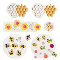 Zainpe 6Pcs Honeycomb Sunflower Bee Fondant Molds Flower Silicone Mold for Cake Decoration DIY Topper Chocolate Candy Cookies Baking Tool Kitchen Accessories Polymer Clay Crafting Theme Party Supplies