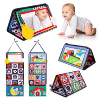 Zainpe Tummy Time Baby Mirror Cloth Book with Teethers Set High Contrast Black & White Developmental Sensory Toys Animals Dinosaur Floor Activity Mirror for 0-6 Months Newborn Infants Boys and Girls