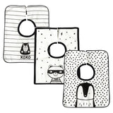 Zainpe 3Pcs Snap Muslin Cotton Feeding Bibs for Baby Bear Penguin Neutral Neck Bib Soft & Absorbent Machine Washable Burp Cloths for Unisex 0-36 Month Infant Newborn Toddler Drooling Teething