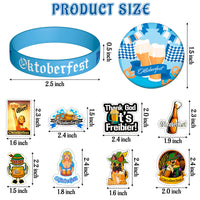 Zainpe 74Pcs Oktoberfest Silicone Bracelets Button Pins Stickers Set Badges Rubber Wristband Round Brooch Bavarian Beer Mug Sausage Prost Oktoberfest Theme Accessories Party Favor Decorations Supplies