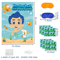 Zainpe Guppies Fish Stickers Games for Kids Pin the Tail on the Guppy Ocean Theme DIY Birthday Party Wall Decor Supplies Poster Pin Game with Blindfold Collection Favors Baby Shower Family Activities