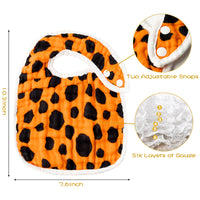 Zainpe 6Pcs Snap Muslin Cotton Bibs for Baby Leopard Tiger Stripe Zebra Pattern Bib Adjustable Feeding Bib Machine Washable Unisex Burp cloth with 6 Absorbent Soft Layers for Infant Toddler Newborn