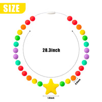 Zainpe 2Pcs Silicone Necklaces Set Round Bead Yellow Star Pendant DIY Handmade Crafts Adjustable Multicolor Beads Necklace Bracelets Accessories for Girls Women Kids Gift Necklace-Rainbow