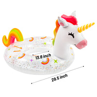 Zainpe Inflatable Unicorn Pool Float with Glitters Inflation Swimming Ring Outdoor Water Inflatable Lounge Raft Tube Summer Fun Beach Floaties Vinyl Swim Floaty Pool Toy for Kids Adults White