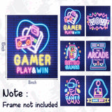 Zainpe 6Pcs Video Gaming Posters Wall Art Set 8 x 10 Inch Retro Games Wow Gamer Game Spot Neon Themed Canvas Wall Art Painting Quote Pictures Artwork for Playroom Kids Teens Room Decoration Unframed