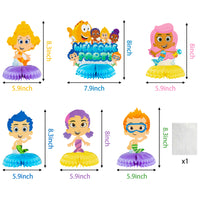 Zainpe 6Pcs Guppies Fish Honeycomb Centerpieces Set Cartoon Double Sided Table Toppers for Birthday Party Favor Baby Shower Decorations Bubble Guppy Themed Party Supplies for Kids & Adults