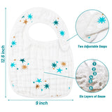 Zainpe 6Pcs Snap Muslin Cotton Bibs for Baby Dinosaur Star Bear Bib Machine Washable Adjustable with 6 Absorbent & Soft Layers Burp Cloths for 3 to 36 Months Boys Girls Infants Newborns Toddlers