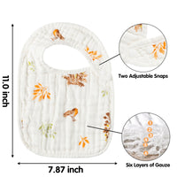 Zainpe 6Pcs Muslin Cotton Bibs for Baby Flower Bunny Deer Bib Adjustable Machine Washable Neutral Burp Cloths with 6 Absorbent Soft Layers for Unisex Infant Newborn Toddler Drooling Feeding Teething