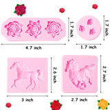Zainpe 4Pcs Horse Rose Fondant Chocolate Silicone Cupcake Molds Set Cake Decoration DIY Desserts Candy Topper 3D Mini Flower Mould Baking Tools Soap Polymer Clay Crafting for Theme Party Supplies