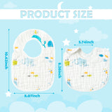 Zainpe 6Pcs Snap Muslin Cotton Baby Bibs Elephant Whale Rabbit Pattern Feeding Bib Adjustable Machine Washable Unisex Burp Cloths with 6 Absorbent & Soft Layers for Boys Girls Drooling Teething Eating