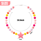 Zainpe 2Pcs Silicone Necklaces Set Round Beads Pink Star Pendant DIY Handmade Crafts Adjustable Purple Necklace Bracelets Accessories for Grils Women Kids Gift