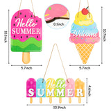 Zainpe 3Pcs Summer Ice Cream Wood Hanging Welcome Door Sign Decoration Hello Summer Watermelon Wall Sign Welcome Wooden Board Plaque for Farmhouse Front Door Decor Home Porch Beach Holiday Party