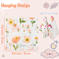 Zainpe 7Pcs Baby Muslin Washcloths Cotton Baby Bath Face Towels Flowers Flamingo Star Pattern Newborns Wash Cloth with Hanging Loop Reusable Unisex Baby Wipes for Girls Infants Kids 9.8 x 9.8 Inches